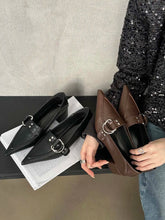 LBSFY  - Black Brown Women Pumps Loafers Pointed Toe Rivet Design Shallow Slip On 2023 Party Pumps Flat Mid Heeled Dress Shoes Woman